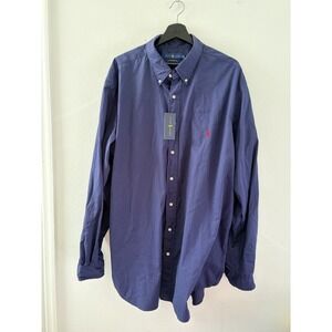 Ralph Lauren Mens Button Down Shirt Blue Feather Weight Twill Size 2XLT New
